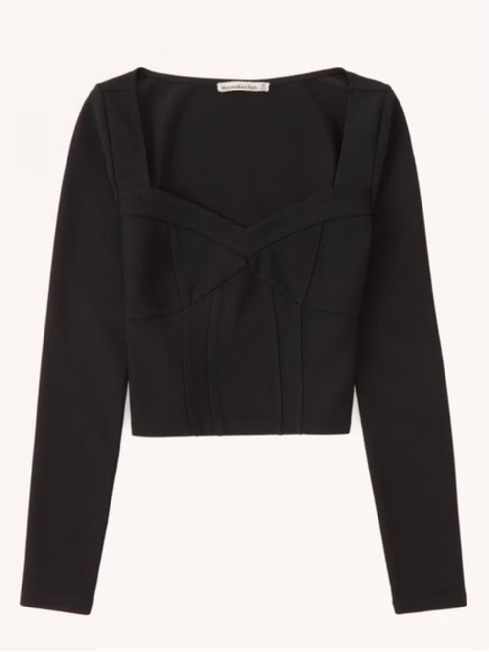 Abercrombie & Fitch Black Long-Sleeve Cropped Top with Square Neck